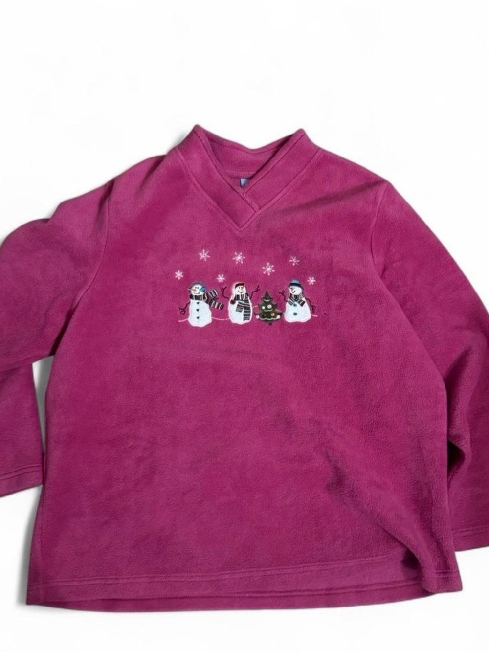 Croft & Borrow Fuchsia Pink Holiday Snowman Fleece Pullover